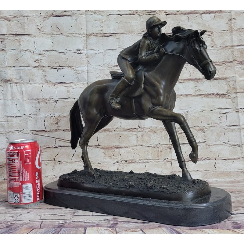 Jockey Equestrian Imitative Horse Race Bronze Sculpture Statue Figure Original Signed Art