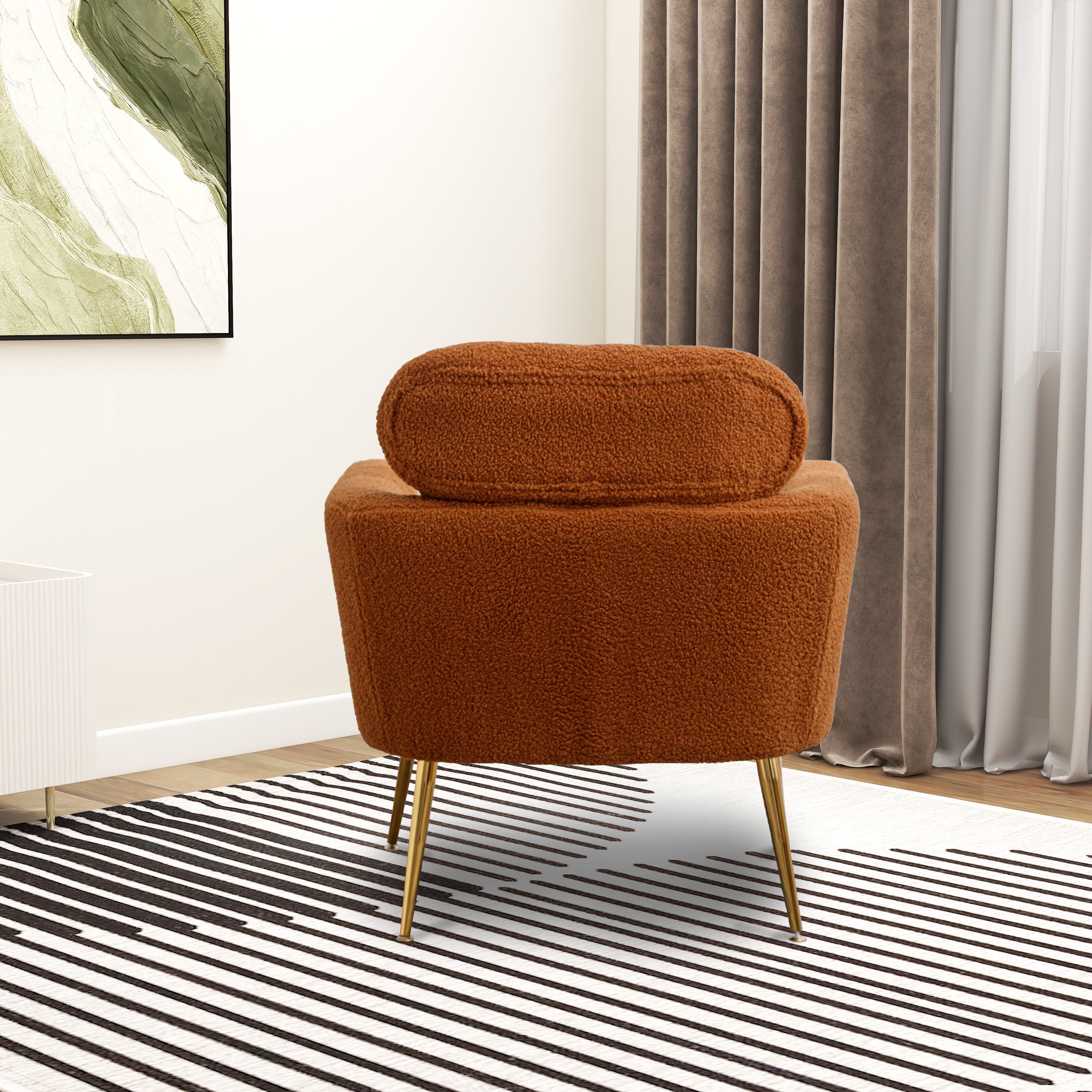 Modern Boucle Accent Chair Armchair Upholstered Reading Chair Single Leisure Club Chair with Gold Metal Leg and Throw Pillow Bed Bath Beyond 37996896