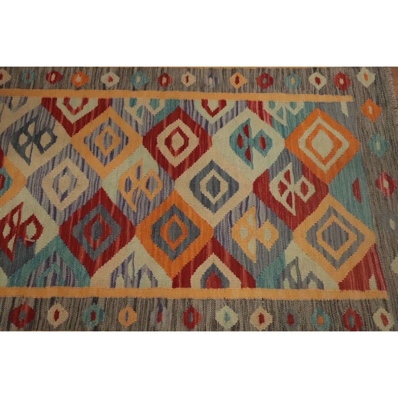Hand Woven Oriental 100% Wool Carpet Southwestern Tribal Multi-Colored Kilim Runner Rug - 10' 10'' X 2' 9''