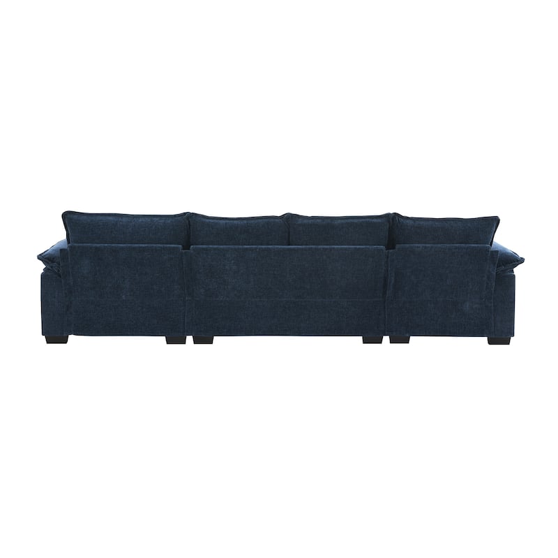 Chenille Upholstered Sectional Sofa with Chaise and Storage Pockets, 5 Seat Lounge Cloud Couch L-shaped Recliner Couches