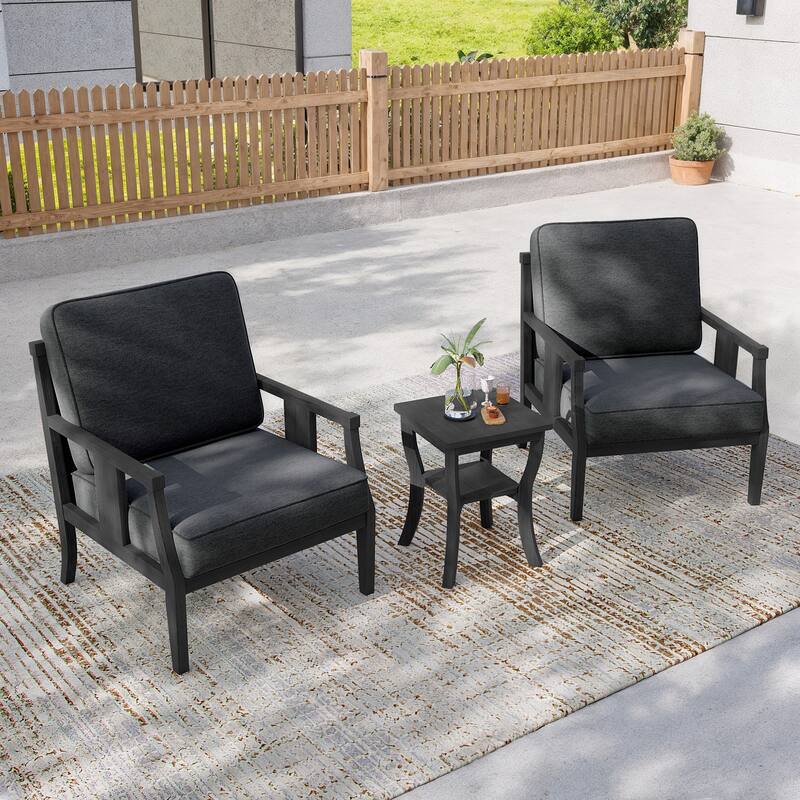 3-Piece Solid Teak Outdoor Patio Furniture Set Armchairs & Storage Table