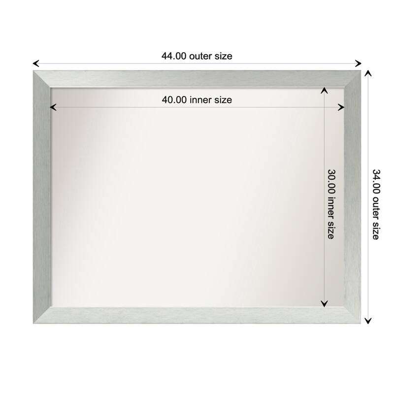 Brushed Sterling Silver Framed Non-Beveled Custom Wall Mirror, Bathroom Vanity Mirror - Outer Size: 44 x 34
