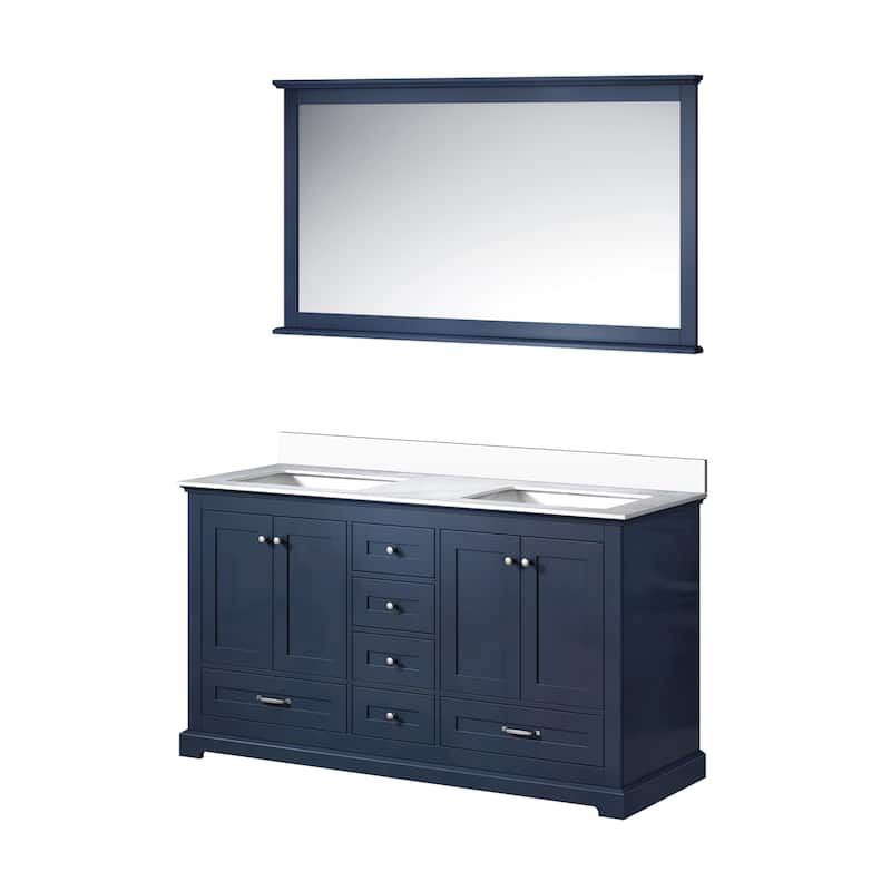 Dukes 60 in. W x 22 in. D Navy Blue Double Bath Vanity, White Quartz Top, and 58 in. Mirror