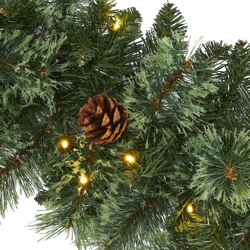 6' White Mountain Pine Garland with 35 White Warm LED Lights