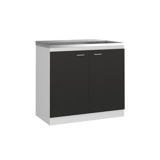 TUHOME Napoles Utility Sink With Cabinet, Aluminium Countertop, Two-Door  Cabinet, Metal Handle, Sink, Two Shelves, Black, For Kitchen Room