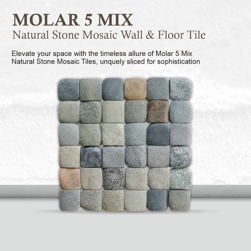 Molar 5 Mix Pebble Mosaic Tiles for Backsplash Kitchen and Bathroom Wall (12" X 12") 5 tiles per case - Case (5 Tiles)