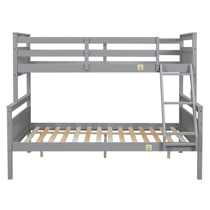 Gray Twin over Full Pine Wood Bunk Bed with Safety Guardrail