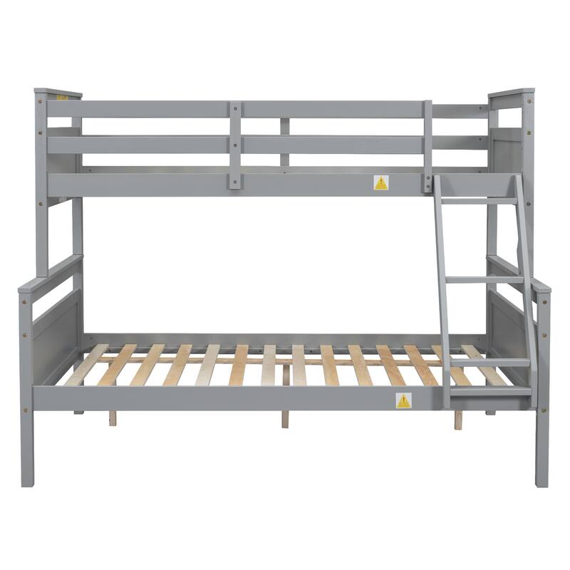 Space-Saving Twin Over Full Bunk Bed with Ladder and Safety Guardrail, Gray