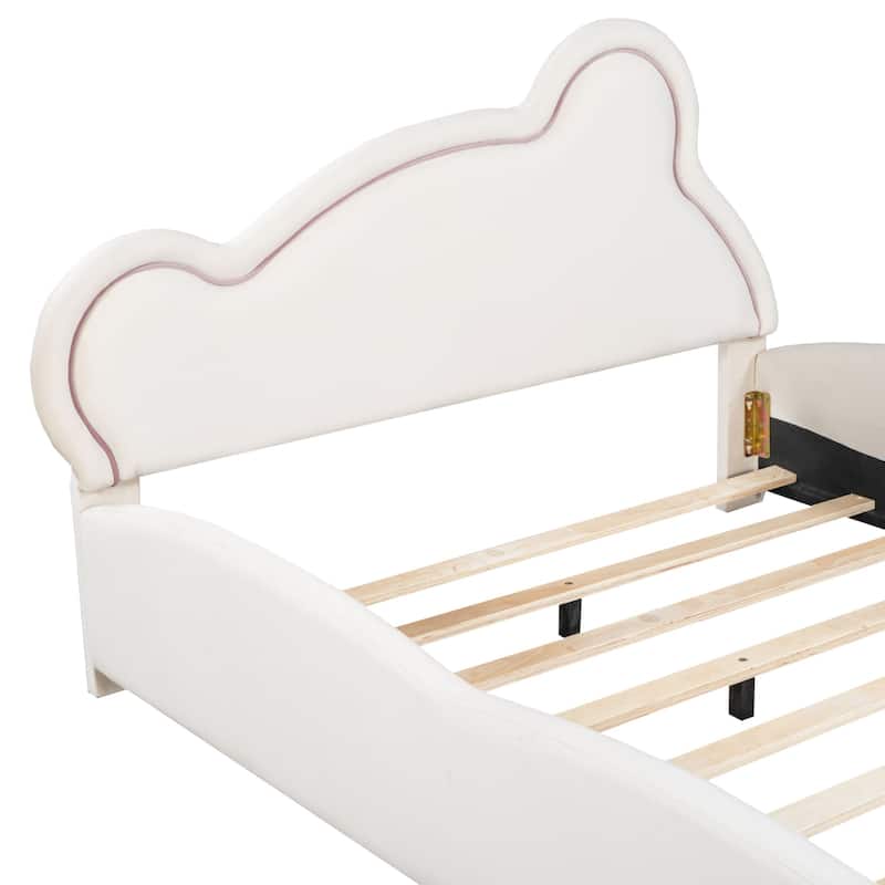Velvet Platform Bed with Bear Shaped Headboard