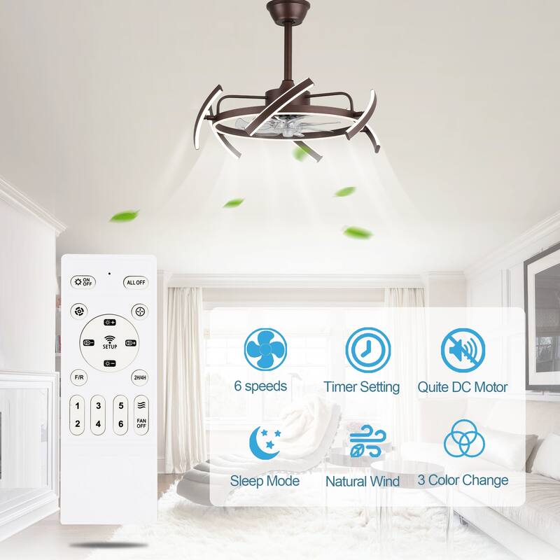 Oaks Aura DeClue 24in. 6 DIY-Shape Smart Ceiling Fan with Light,Cyberpunk Futuristic 6-Speed Quiet Ceiling Fan w/ Remote