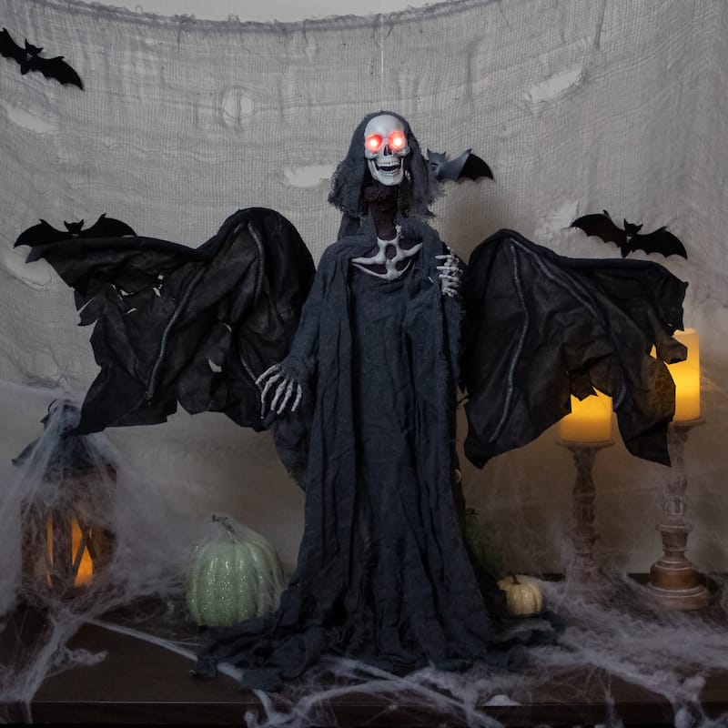 50" Animated Hanging Winged Grim Reaper with LED Eyes Halloween Decoration