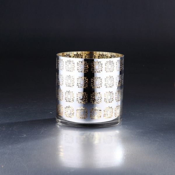 6” Metallic Gold and Silver Cylinder Hurricane Glass Vase Candle Holder - N/A