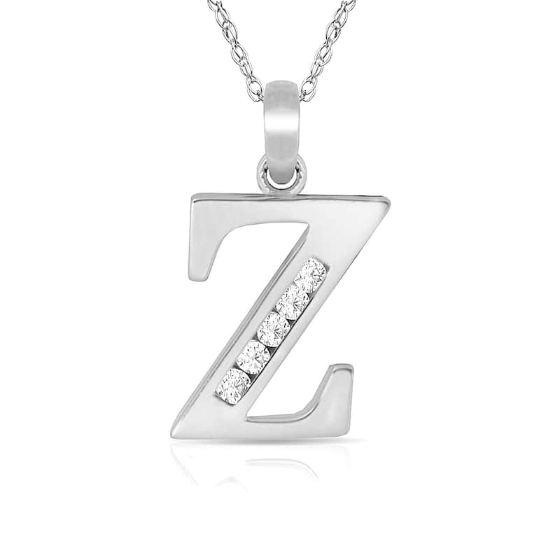Curata 14k White Gold, 18" Small Channel-set (A-Z) Cubic Zirconia Initial Pendant Necklace - Z