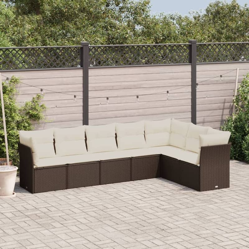 vidaXL Garden Sofa Set Brown and Cream White - 24.4 x 24.4 x 27.2