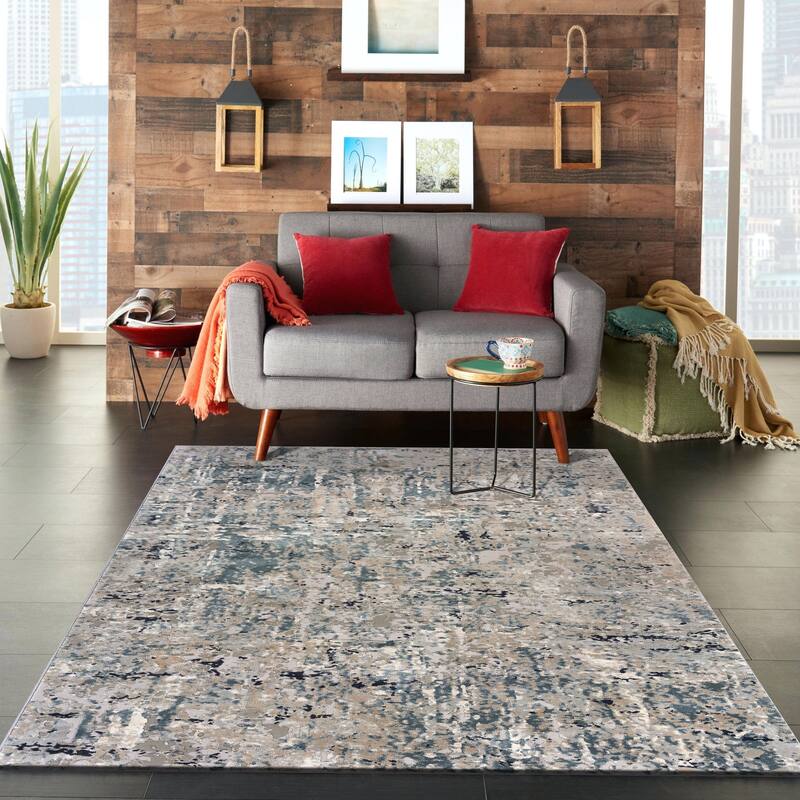 Mirage Modern Abstract Gray/Blue Performance Indoor Area Rug by Sevita