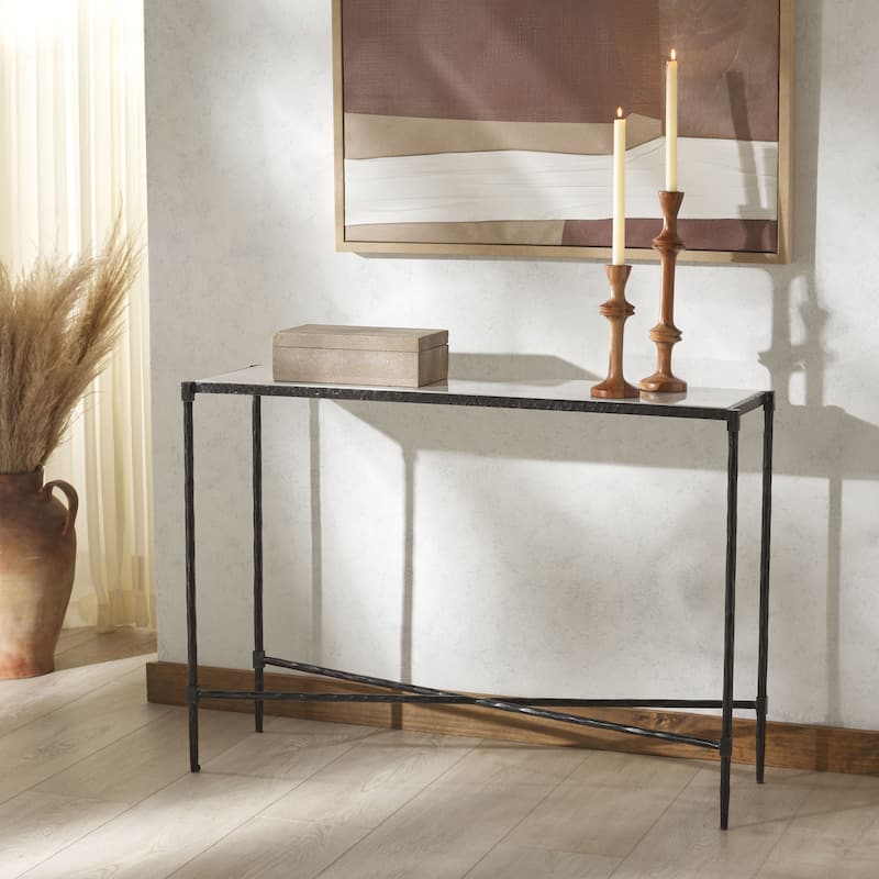 SAFAVIEH Couture Isabellina Metal & Marble Console Table - 42"W x 13"D x 30"H - Black/White
