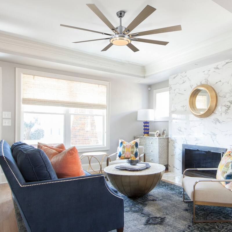 CurveCurio 72" Large Ceiling Fan w Dimmable LED Light Kit, 6 Wood Blades and Quiet DC Motor w Remote Control - 72" * 72" * 8"