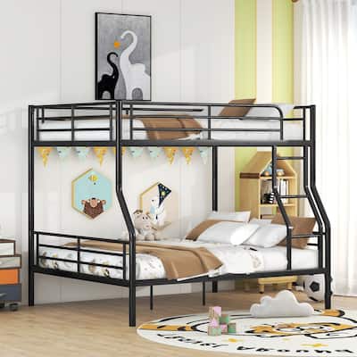 Black Full Over Queen Bunk Bed with Full-Length Guardrail