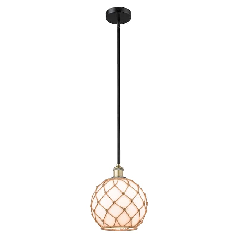 Innovations Lighting Endless Possibilities Edison - Farmhouse Rope - 1 Light 10" Stem Hung Mini Pendant - White Glass with Brown Rope/Black Antique Brass