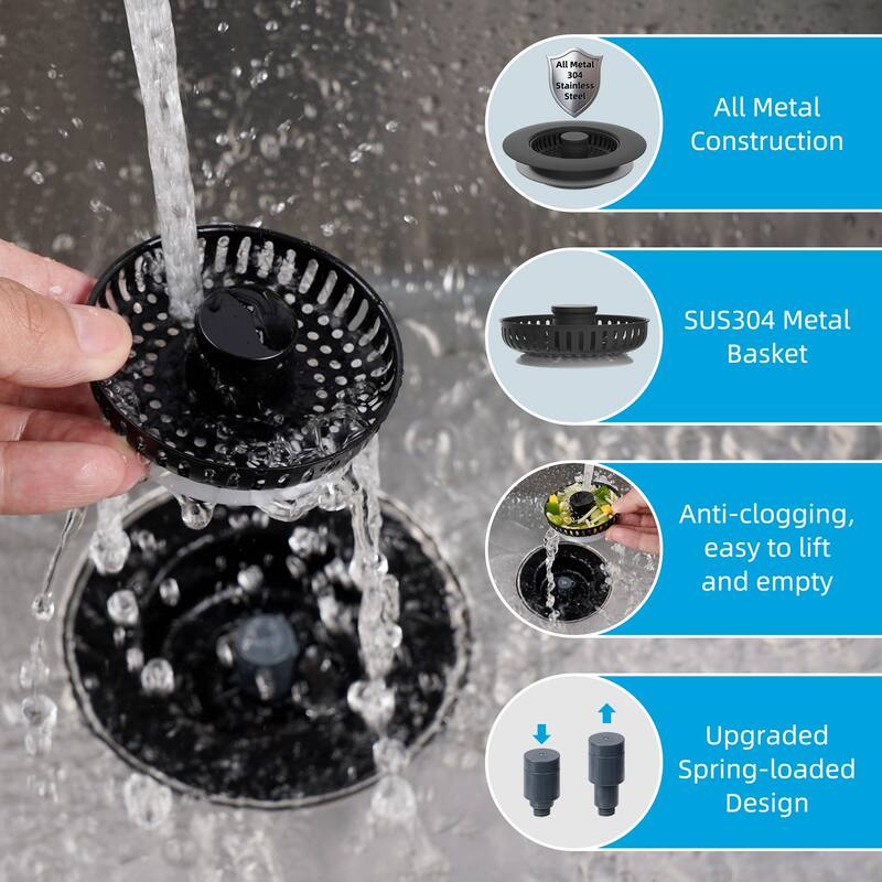 2 Pack Metal 3 in 1 Kitchen Sink Drain Strainer for US 3-1/2" Drain