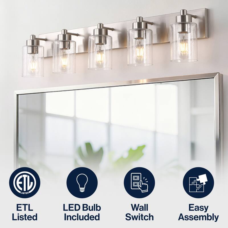 Lydia Seeded Glass/Iron LED Vanity Light, by JONATHAN Y