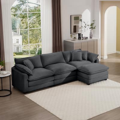 Grey 115" Corduroy Cloud Upholstered Modular L-Shaped Sectional Sofa with Removable Ottoman and Free Combination Design