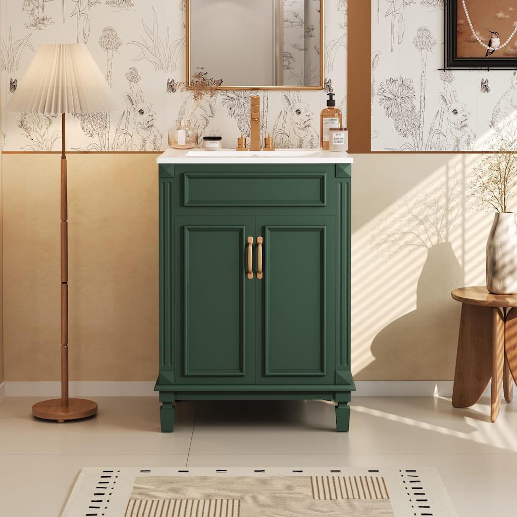 24" Bathroom Vanity with Top Sink, Modern Bathroom Storage Cabinet with 2 Soft-Closing Doors