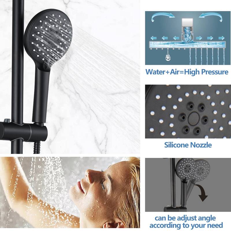 Wall Mounted Rain Showerhead and Hand Shower System with Adjustable Slide Bar (Rough-in Valve Included)