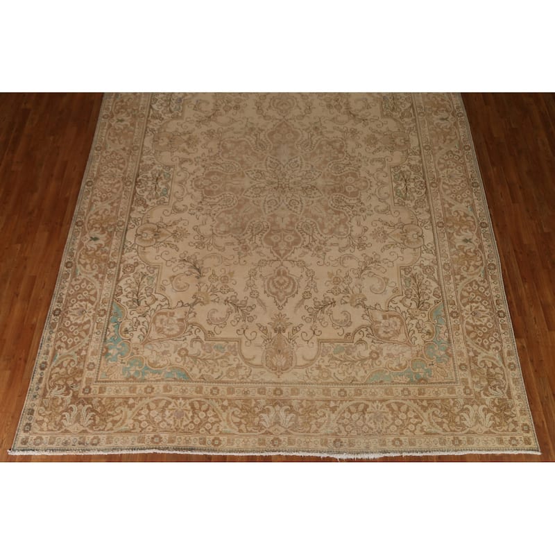 Vintage Distressed Tabriz Persian Area Rug Hand-knotted Wool Carpet - 9'10" x 12'8"