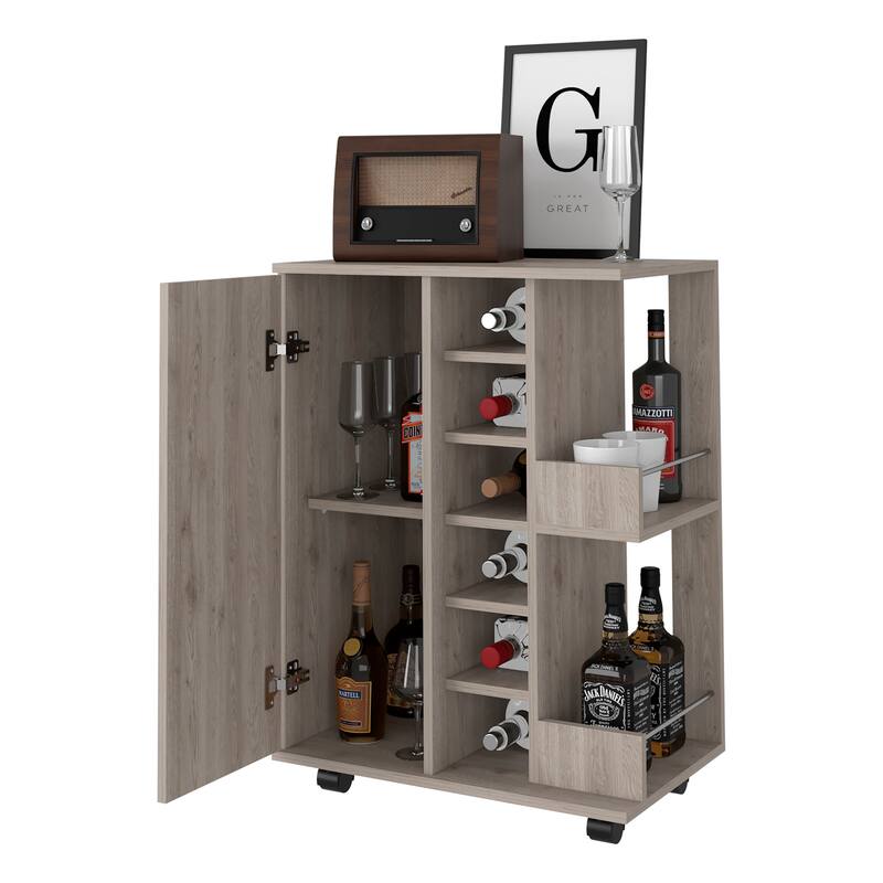 FM Furniture Tennessee Bar Cart, One Cabinet With Division,Black - N/A