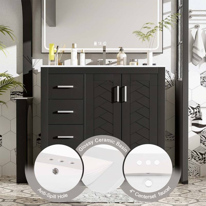 Freestanding Vanity Set with 3 Drawers& Soft Closing Doors