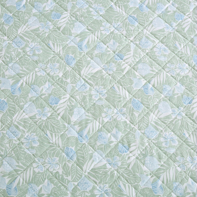 Tommy Bahama Pineapple Bloom Cotton Reversible Green Quilt Set