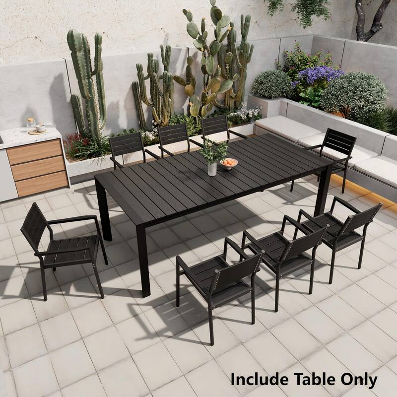 Pellebant Premium Outdoor Patio Aluminum Dining Table with Umbrella Hole - Black-83.85inches