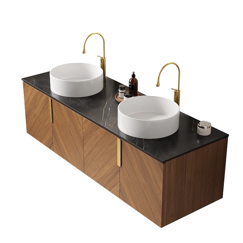 Wall Mounted Bathroom Vanity with Sintered Stone Countertop and Sink