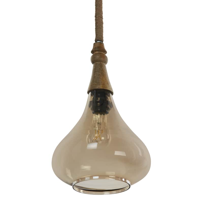 Cristobal River of Goods Amber Glass Pendant Light with Jute Cord Cover - 8.5" x 8.5" x 45/74.5"