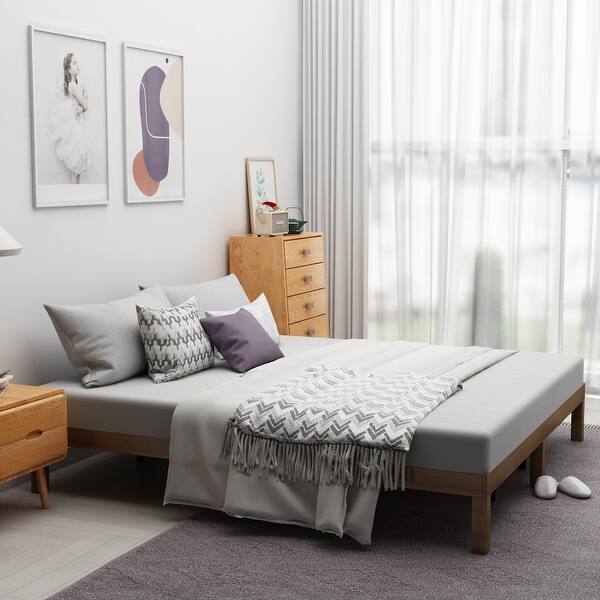 slide 5 of 18, King Size Solid Wood Platform Bed Coffee