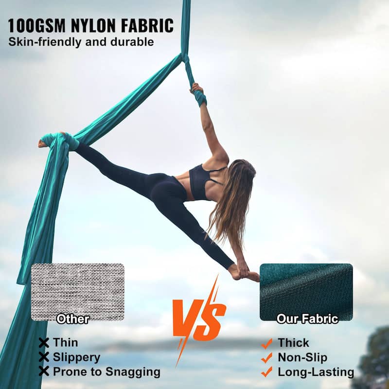 Aerial Yoga Hammock with 100gsm Nylon, Full Rigging Kit & Easy Setup - Dark-Green