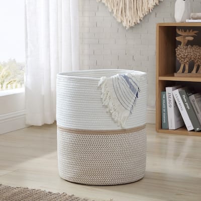 Large Cotton Rope Laundry Hamper Woven Basket with Handles - 18 x 16 - 18 x 16