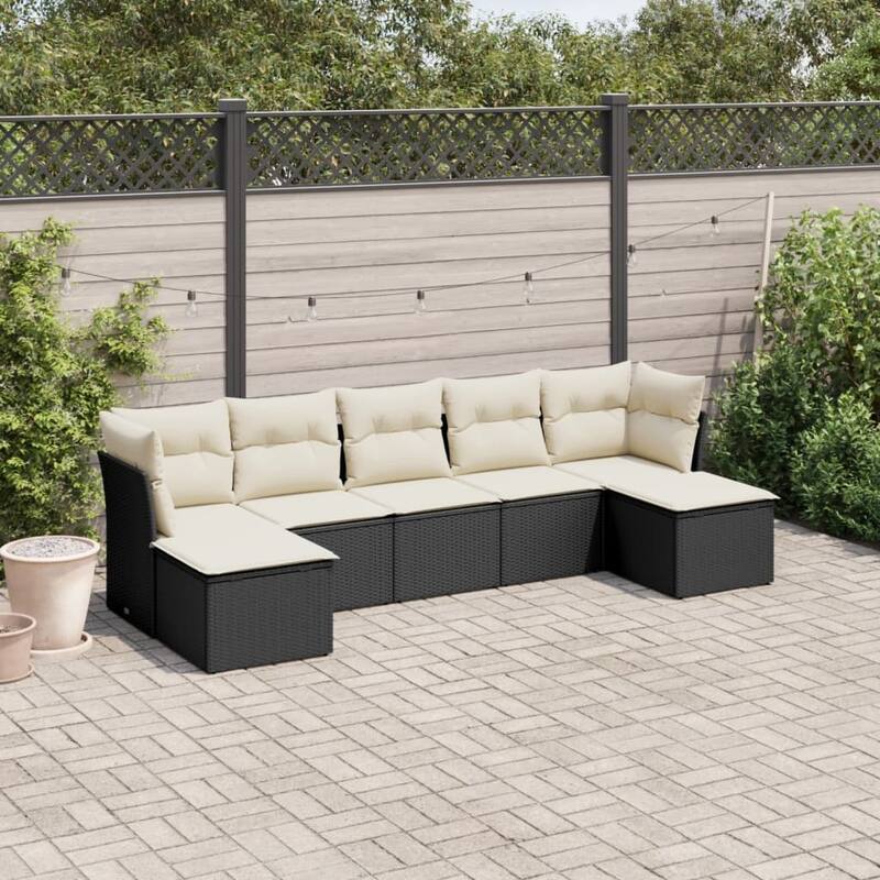 vidaXL Garden Sofa Set Black - 21.7 x 21.7 x 14.6 - Black and cream Large Without table