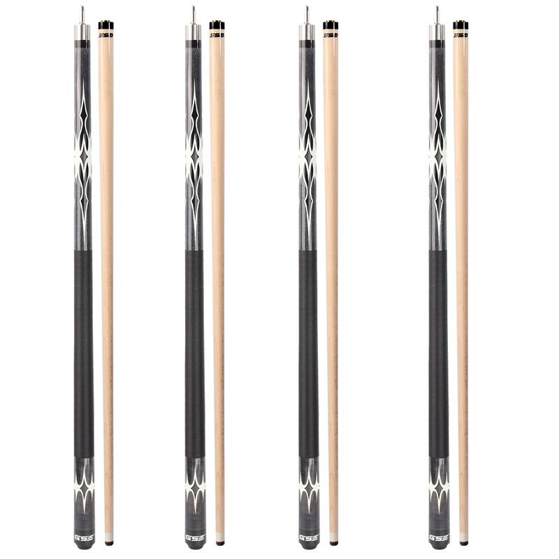 GSE™ Set of 4 Canadian Maple Hardwood Billiard Pool Cue Sticks. 58" 2-Piece Pool Cue Set for House or Commercial Use - Grey