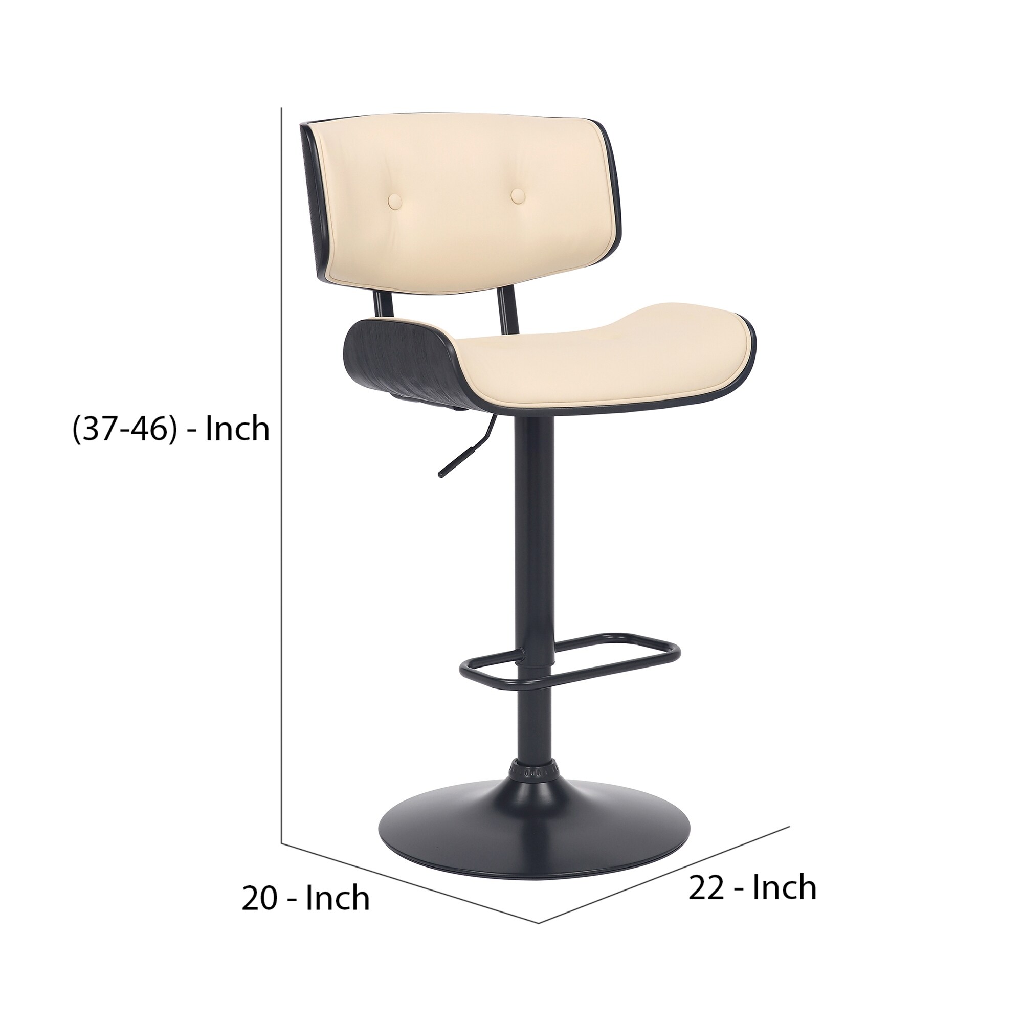 Bar Stool with Leatherette Button Tufted Back and Seat Cream On