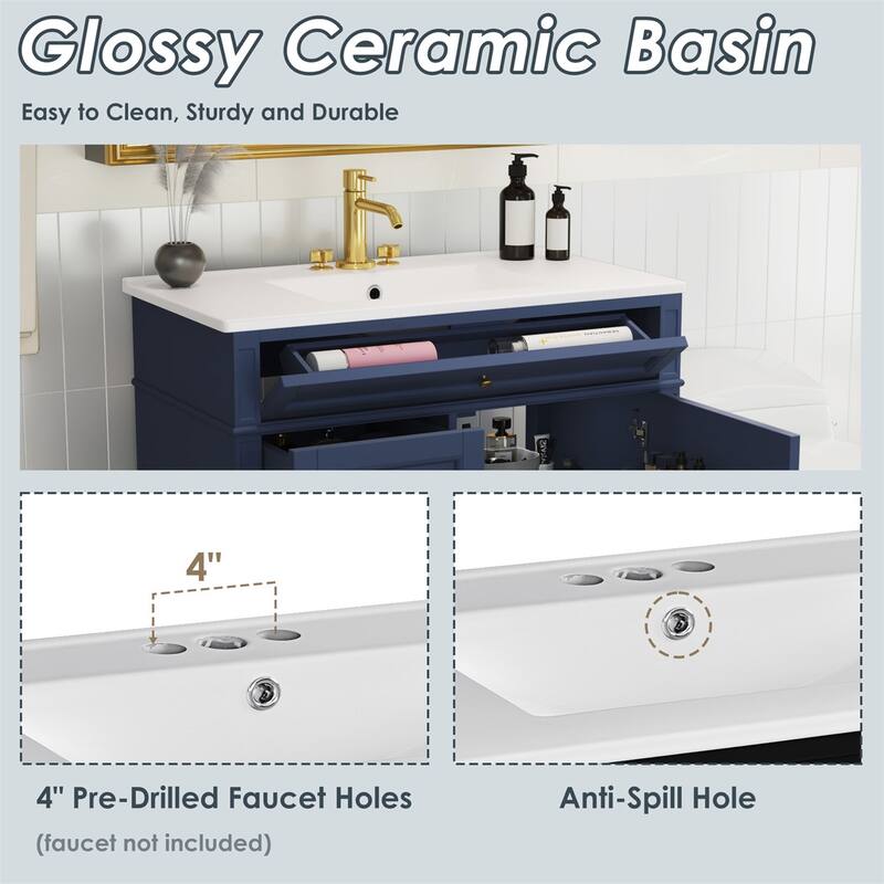 36'' Bathroom Storage Vanity Cabinet with Single Ceramic Sink, Drawers