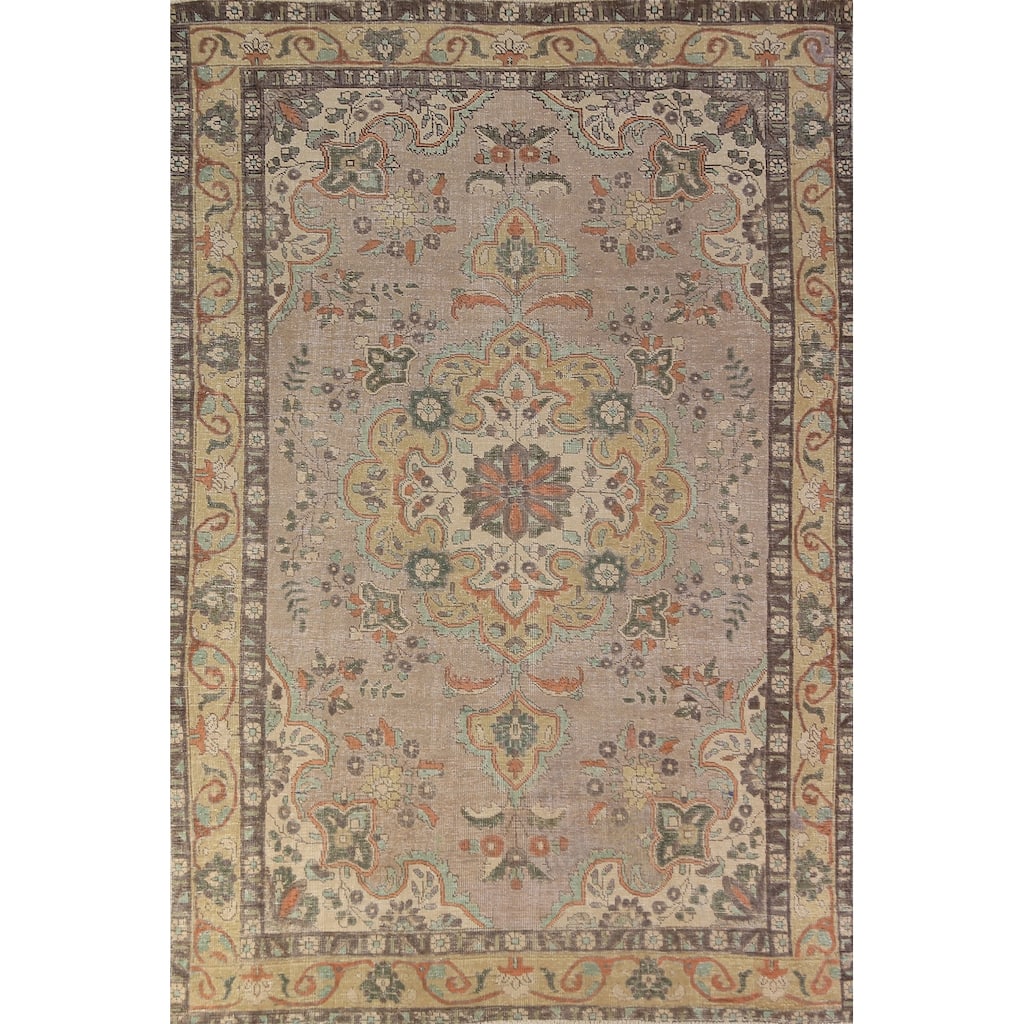 Medallion Tabriz Persian Area Rug Oriental Floral Handmade Wool Carpet - 6'8"x 9'7"