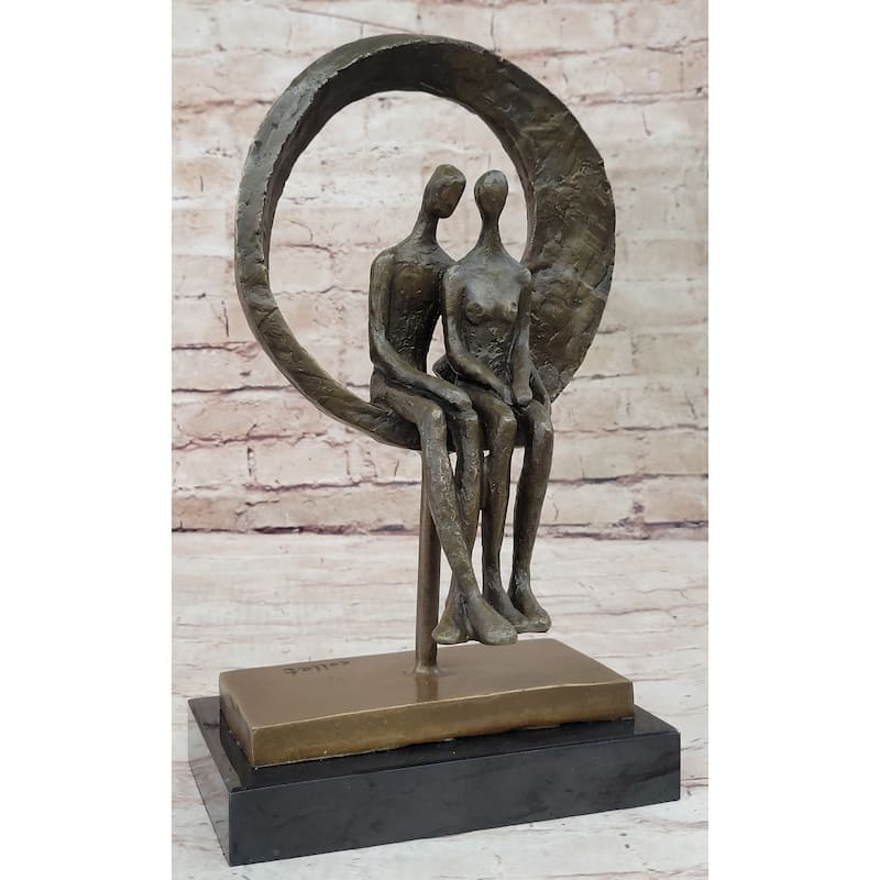 Abstract Original Art Romantic Couple Sitting Together In Love Bronze Sculpture Statue