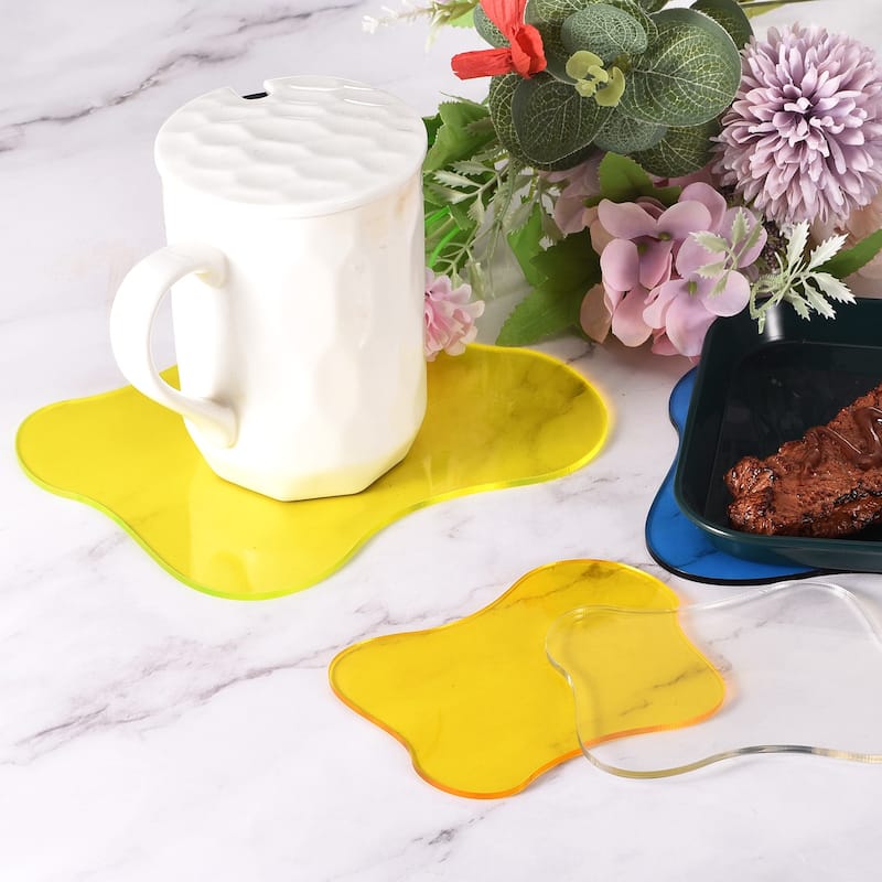 2pcs Acrylic Irregular Coaster, Coffee Cup Coaster Mug Pad 4.7"x4"