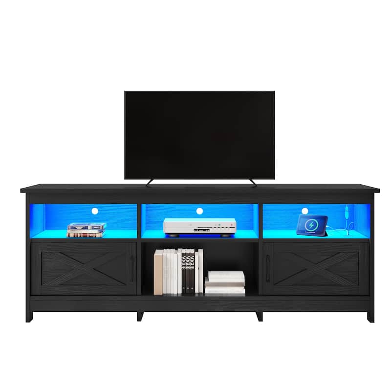 Moasis 70"/59" Farmhouse TV Stand for 80"/65" TV with Outlet and Lights