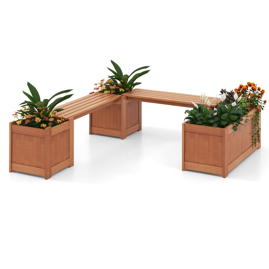 Gymax Wood Wooden Planter Box w/ Seat 2-in-1 Raised Garden Bed & Bench
