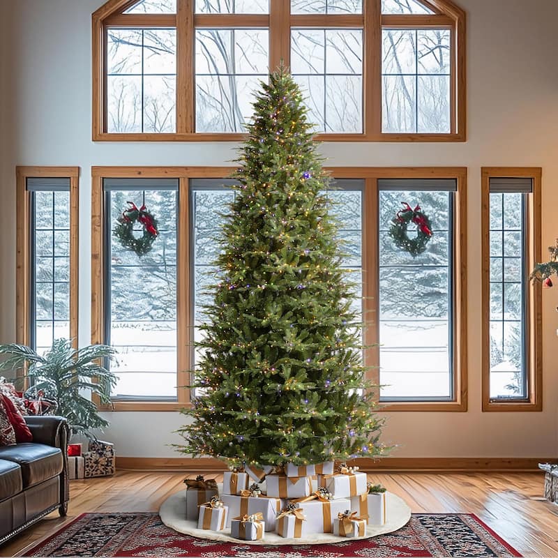 Glitzhome 11ft Pre-Lit Realistic Green Full Fir Artificial Christmas Tree with 3200 Lights & Foot Pedal