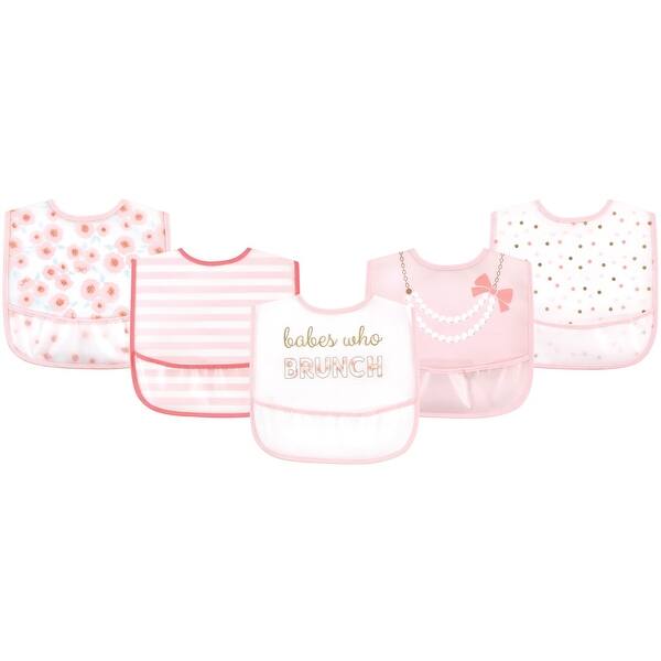 slide 1 of 1, Little Treasure Baby Girl Waterproof PEVA Bibs 5pk, Brunch, One Size - Brunch - One Size One Size - Brunch