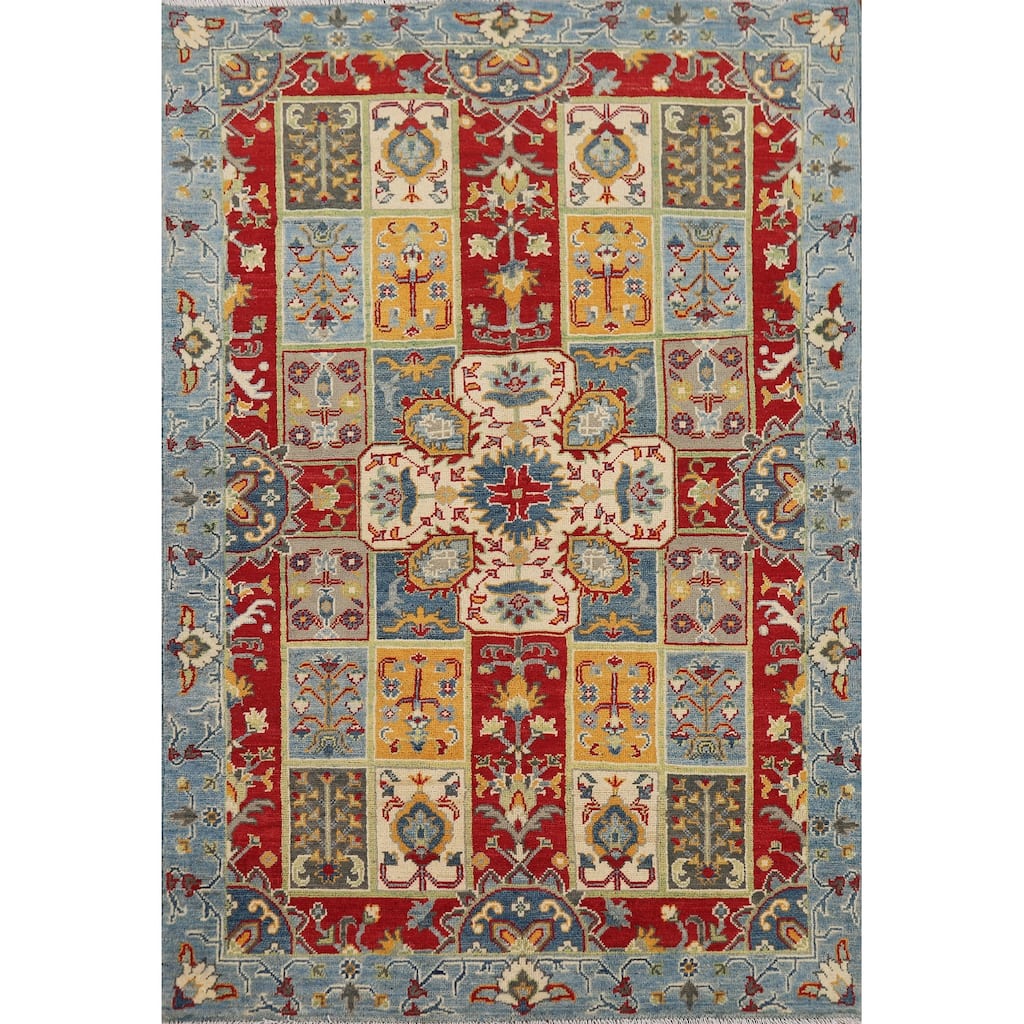 Garden Design Kazak Accent Rug Hand-Knotted Blue Wool Carpet - 4'0" x 5'10"